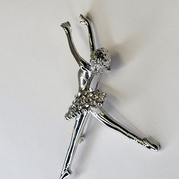 Rhinestone Ballet Dance Brooch Pin Silver tone Dancer Brooch - Picture 5 of 13